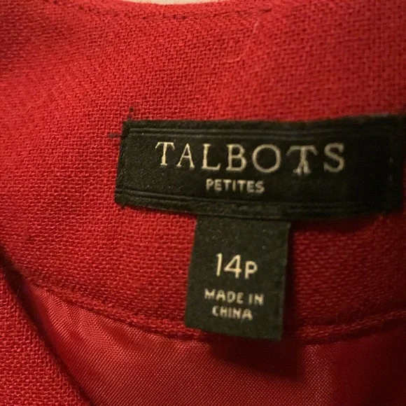 Talbots Wool Blend Red Pleated Neck Sleeveless Sheath Dress Sz 14P. - Picture 3 of 4